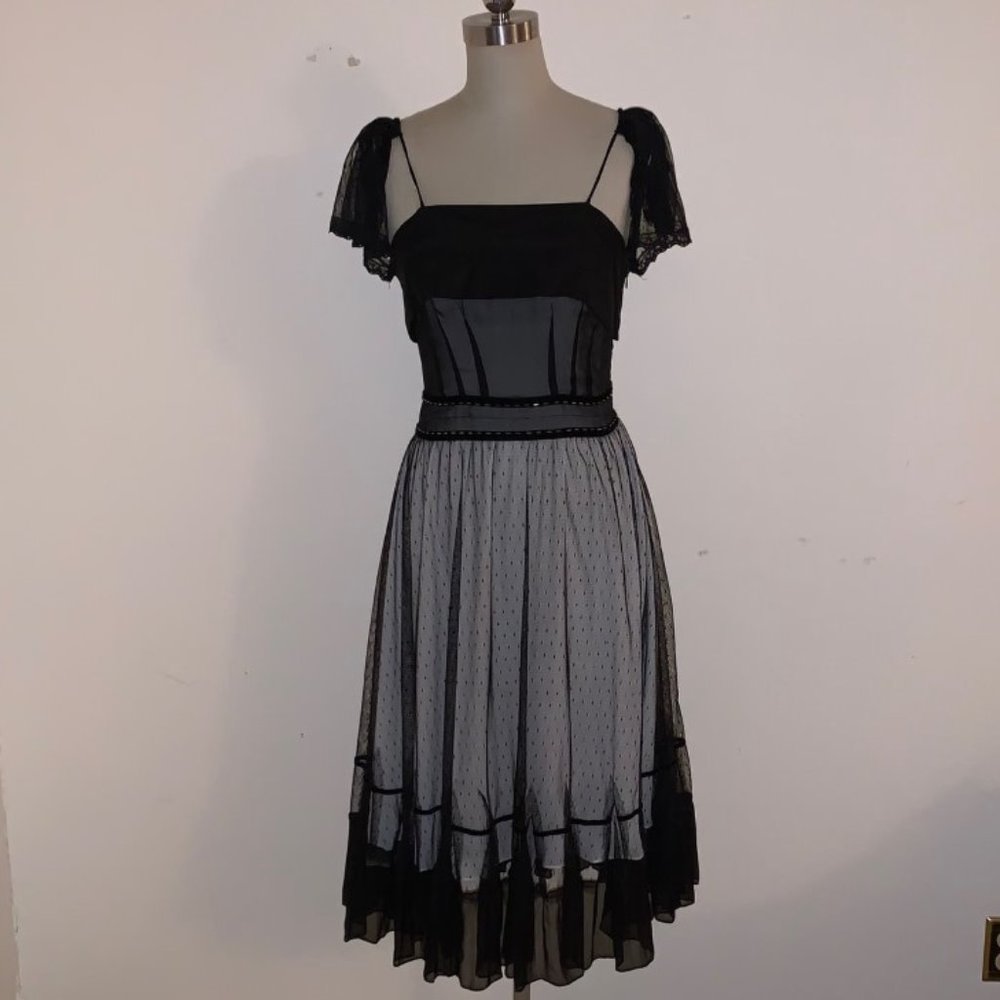 CHLOE black/white silk chiffon lace beaded dress 4